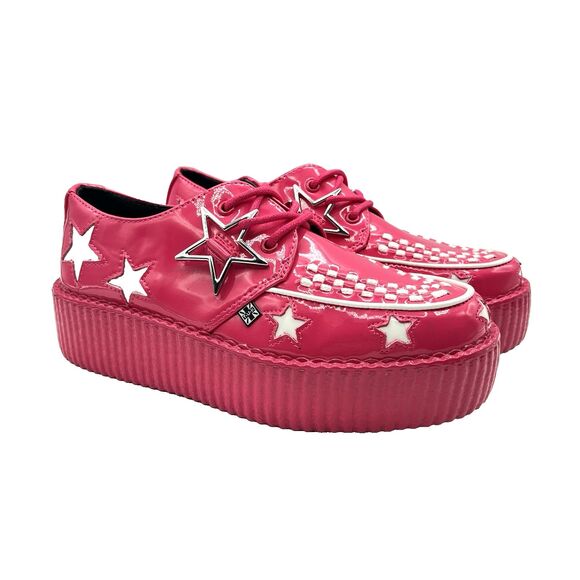 T.U.K. Pink & White Star Viva Mondo Creeper Bold Iconic Platform Vegan Sz 7 - Picture 2 of 13